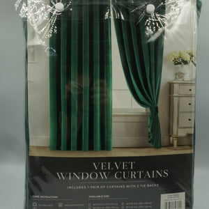 unbranded eyelet emerald velvet window curtains with 2 tie backs 66X54