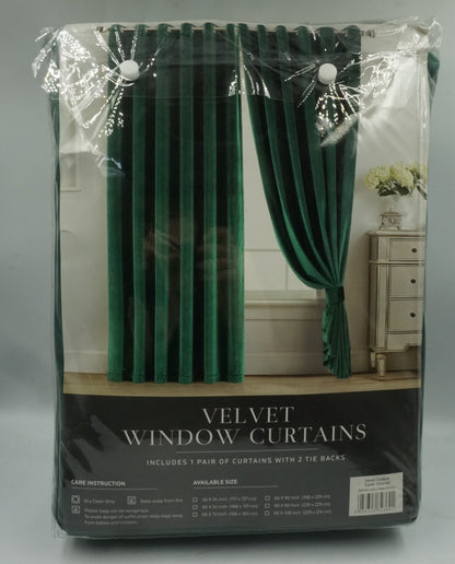 unbranded eyelet emerald velvet window curtains with 2 tie backs 66X54" (168X137CM)
