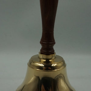 handheld brass bell with wooden handle