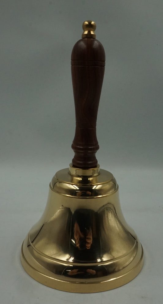 handheld brass bell with wooden handle