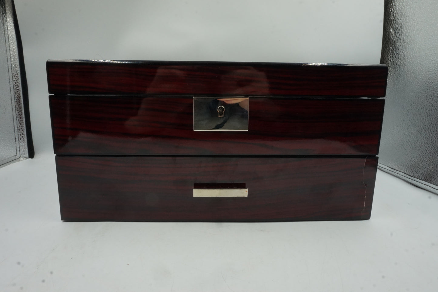 2 layer 20 slot watch case display with glass lid and slot