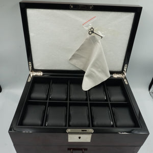 2 layer 20 slot watch case display with glass lid and slot