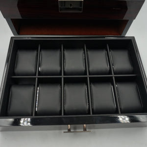2 layer 20 slot watch case display with glass lid and slot
