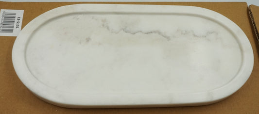 white marble oval bathroom tray