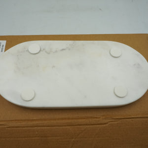 white marble oval bathroom tray