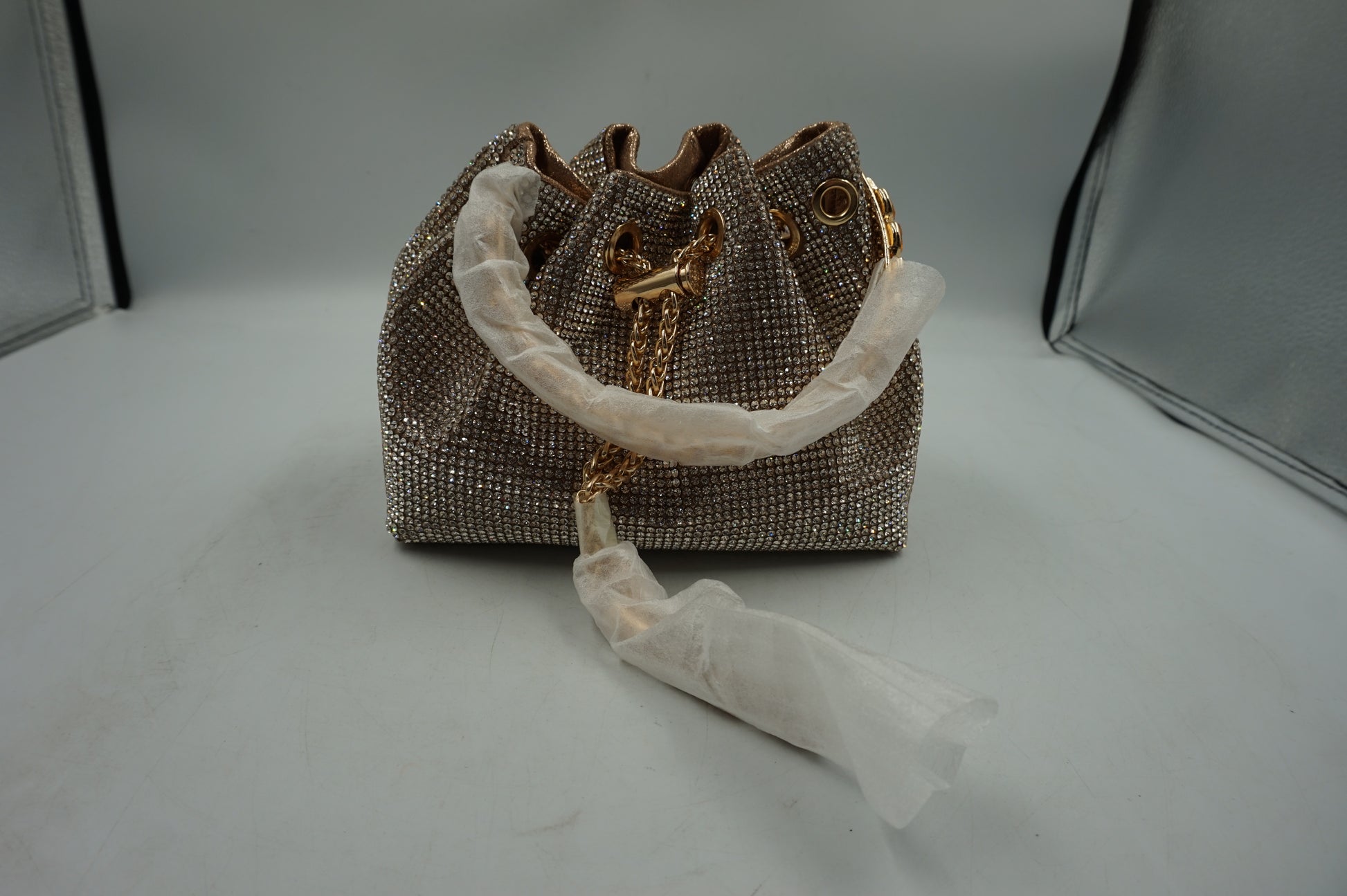 Topall sparkly diamante clutch bag gold