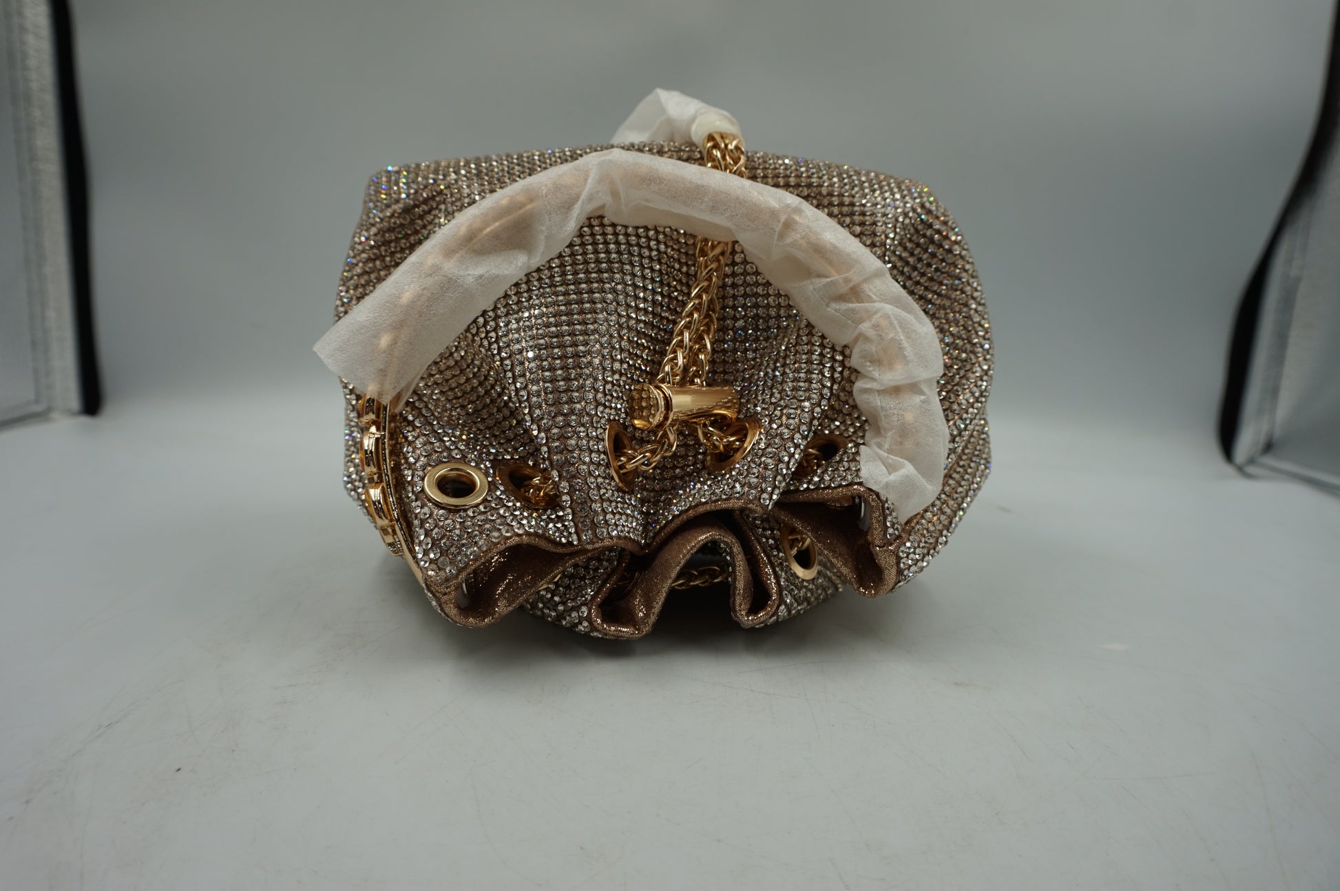 Topall sparkly diamante clutch bag gold