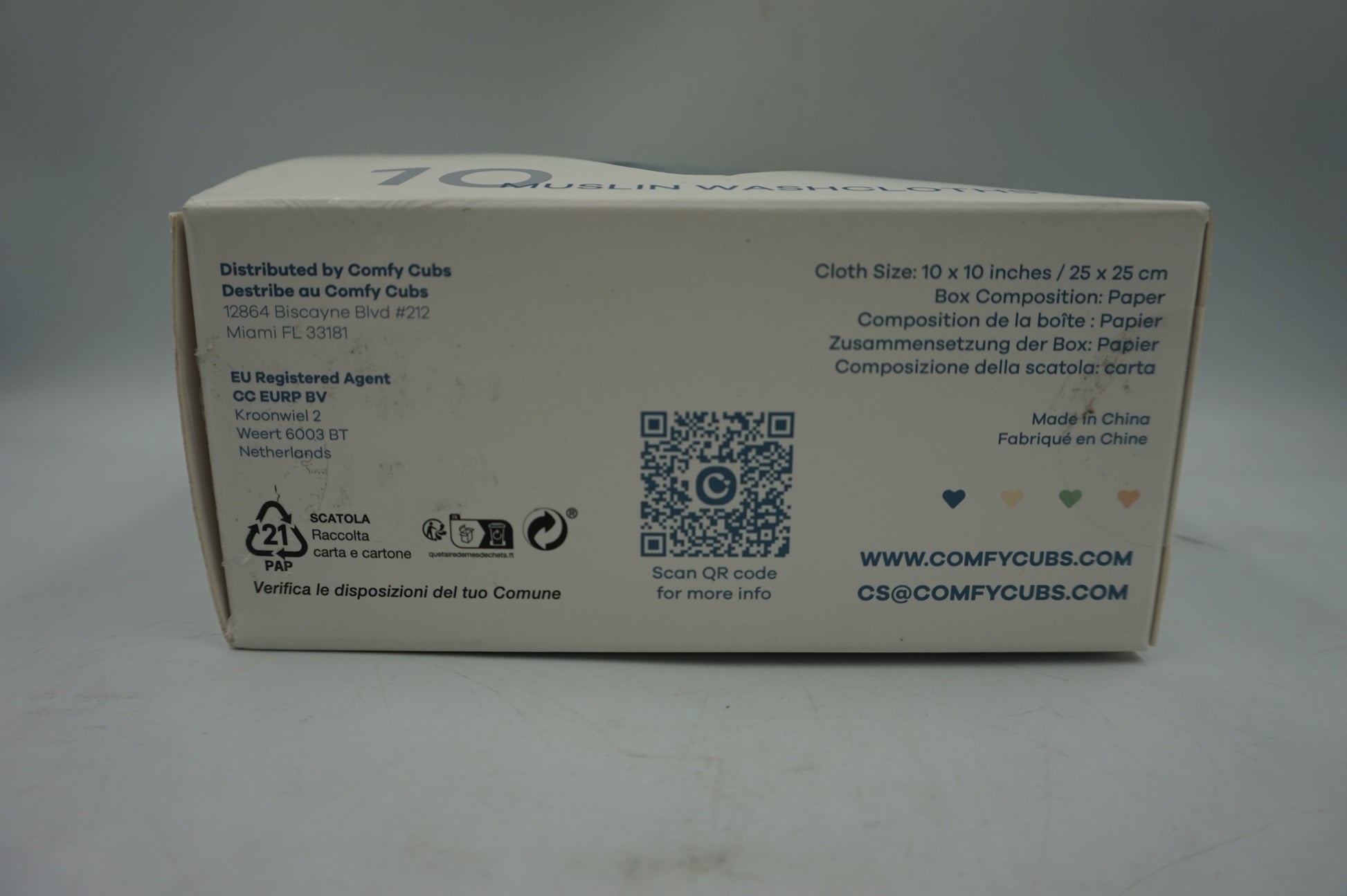 Pack of 10 Comfy cubs multicoloured muslin baby washcloths 25X25 CM