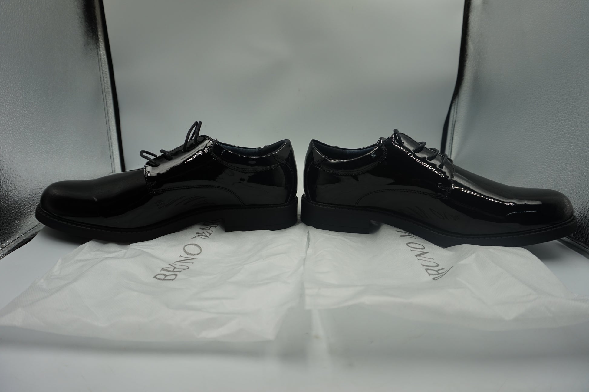 Bruno marc Men's Black pat synthetic leather dress shoes UK size 9 Downing-02