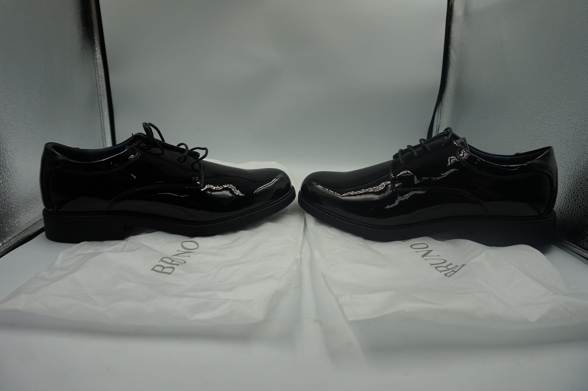 Bruno marc Men's Black pat synthetic leather dress shoes UK size 9 Downing-02