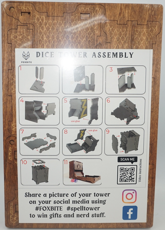 Foxbite flatpack assembly wooden dice roller Tower with tray