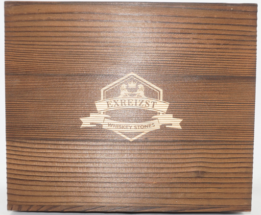Exreizst wooden box pair of whiskey glasses drink with 8 stones set