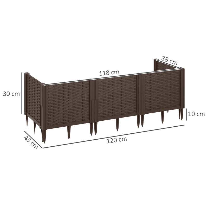 Outsunny Plastic Raised Garden Bed, Modular Planter Box Kit, Garden Fence Edging Border for Flowers, Vegetables, Herbs, Brown