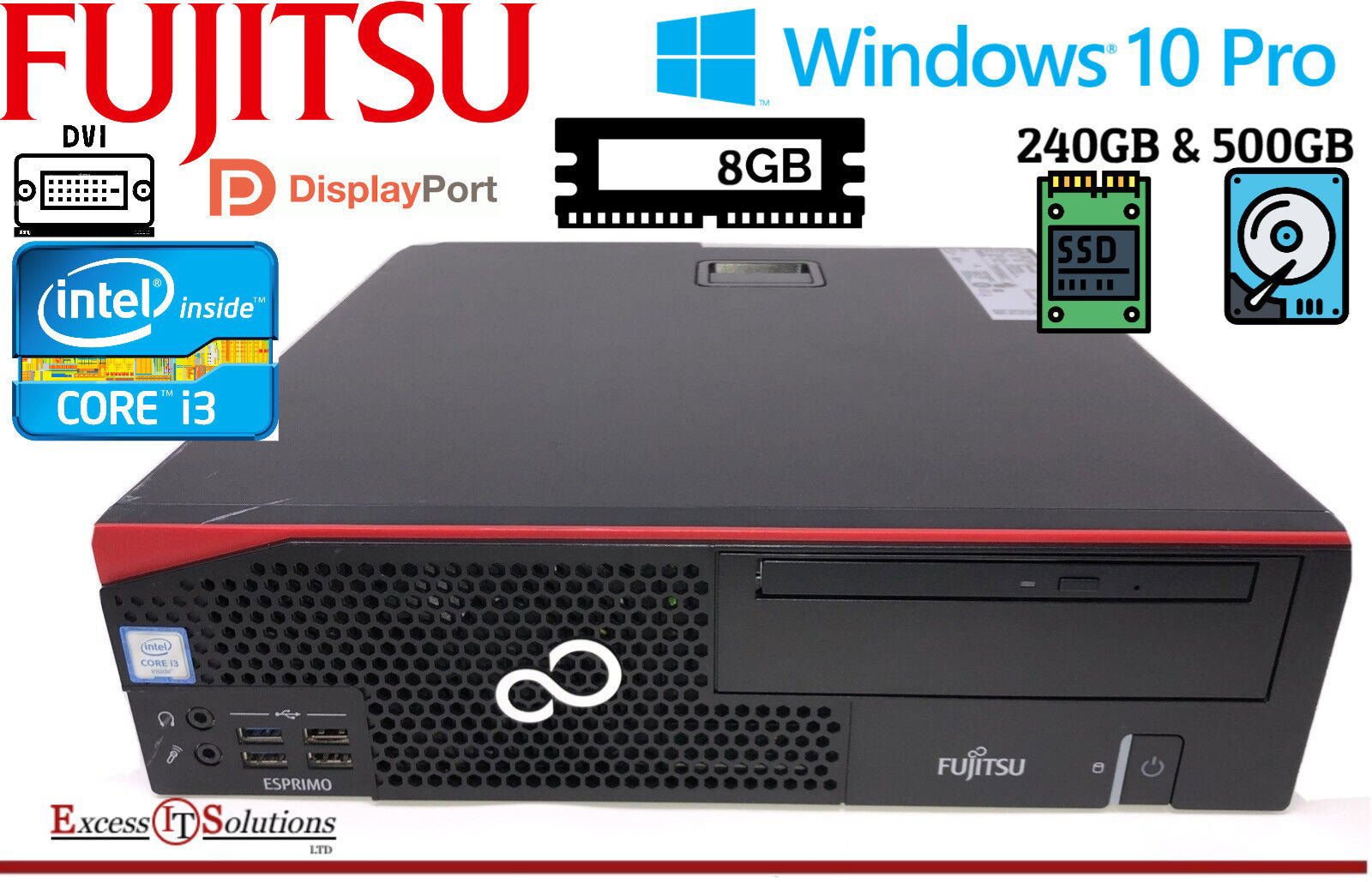 Fujitsu Esprimo PC D556 / E85+ Intel Core i3 6th 8GB RAM 240GB SSD & 500GB HDD - Reboot Hub