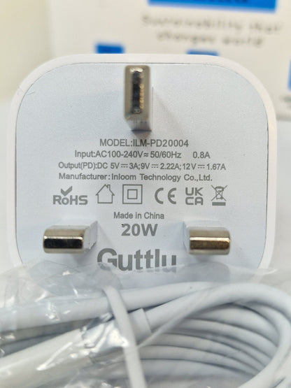 Guttlu Original USB C Plug 20W USB C Charger Plug PD20004 UK TWIN PACK - Reboot Hub