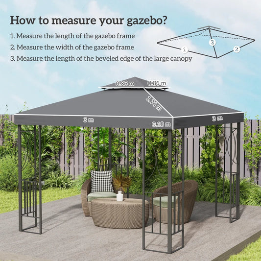 Outsunny 3(m) Gazebo Top Cover Double Tier Canopy Replacement Pavilion Roof Deep Grey