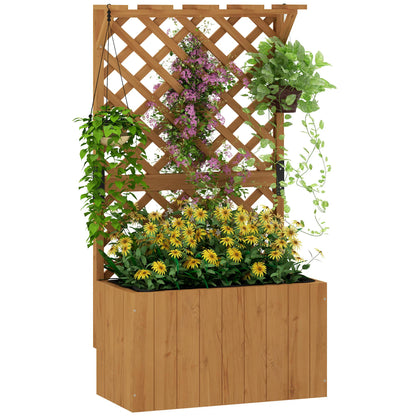 Wooden Planter with Trellis, Freestanding Raised Garden Bed with Drainage Holes