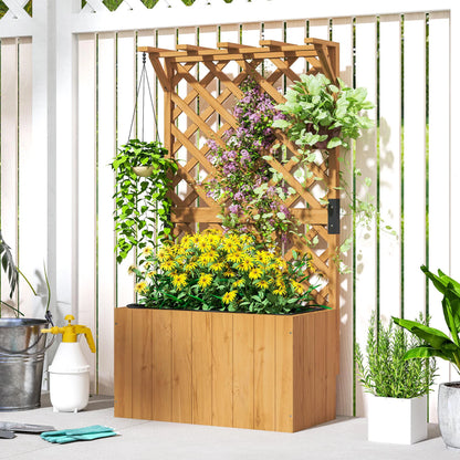 Wooden Planter with Trellis, Freestanding Raised Garden Bed with Drainage Holes