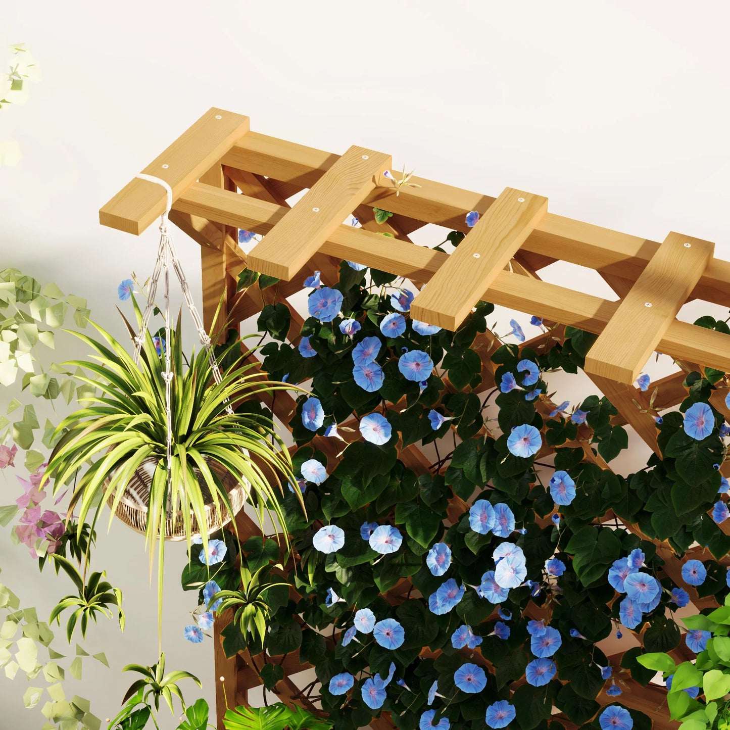 Wooden Planter with Trellis, Freestanding Raised Garden Bed with Drainage Holes