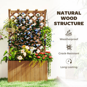 Wooden Planter with Trellis, Freestanding Raised Garden Bed with Drainage Holes
