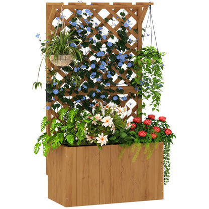 Wooden Planter with Trellis, Freestanding Raised Garden Bed with Drainage Holes