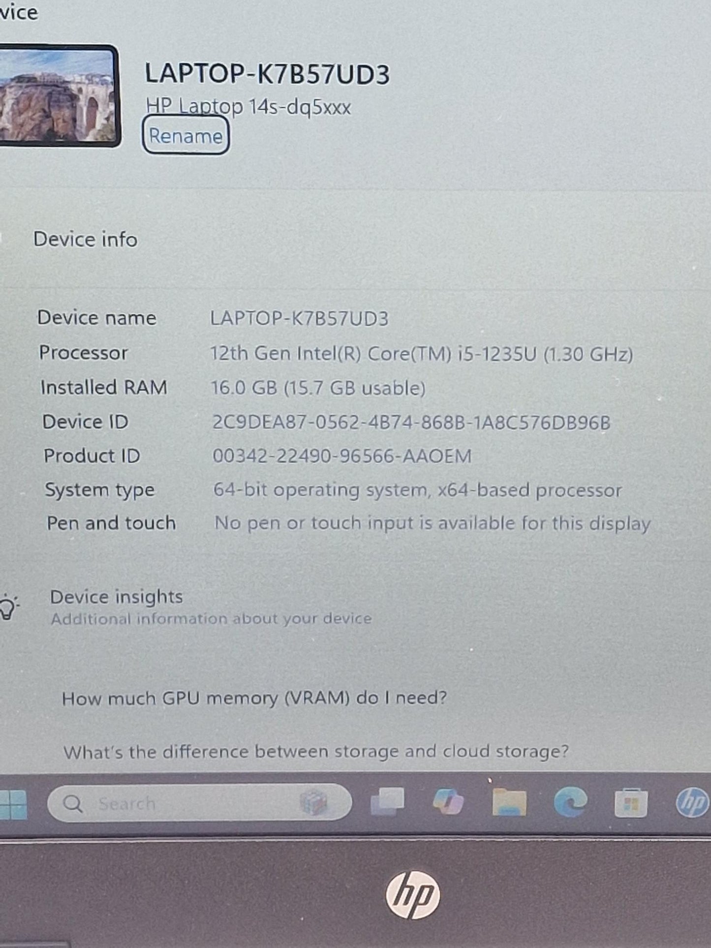 HP 14s-dq5010sa intel I5-1235u 512GB SSD 16GB Ram 14" laptop