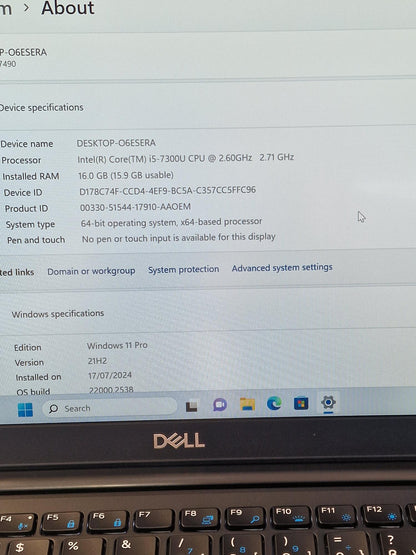 Dell Latitude 7490 14" Intel Core i5 7thGen 16GB RAM 256GB SSD Windows 11