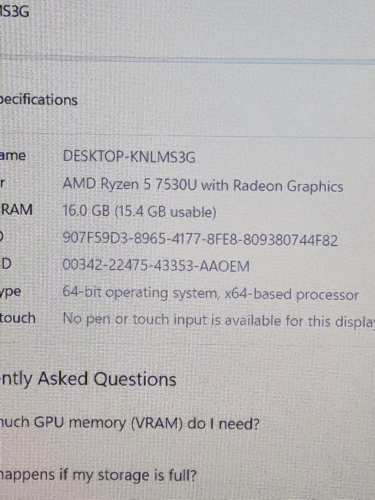 Acer aspire 5 15 AMD Ryzen 5 7530u 16GB Ram 512GB SSD 15.6" Laptop