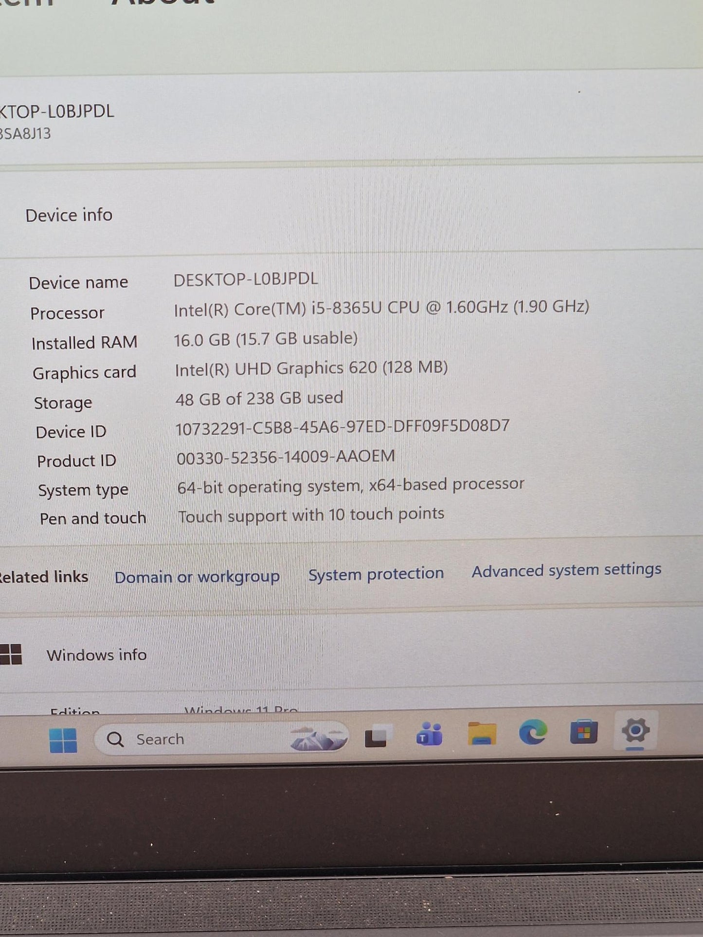 Lenovo thinkpad T490 14" Touchscreen Intel I5-8365U 16GB Ram 240GB Storage