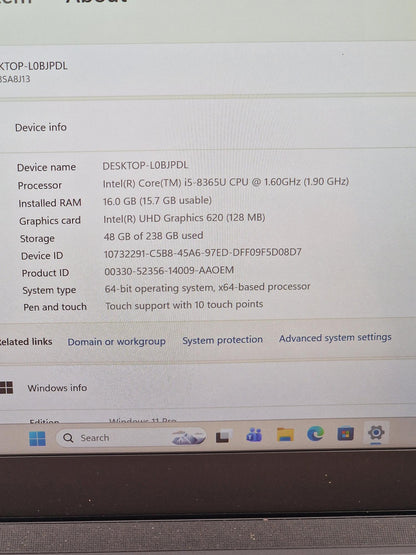 Lenovo thinkpad T490 14" Touchscreen Intel I5-8365U 16GB Ram 240GB Storage
