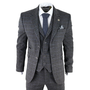 knighthood master tailors Grey Tweed 3 Piece Suit Blue Check 1920s size 40