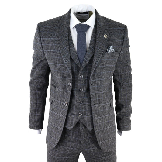 knighthood master tailors Grey Tweed 3 Piece Suit Blue Check 1920s size 40