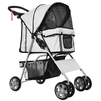 PawHut Pet Stroller for Small Miniature Dogs Travel Carriage with Wheels Zipper Entry Grey