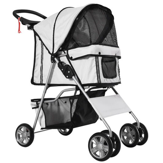 PawHut Pet Stroller for Small Miniature Dogs Travel Carriage with Wheels Zipper Entry Grey