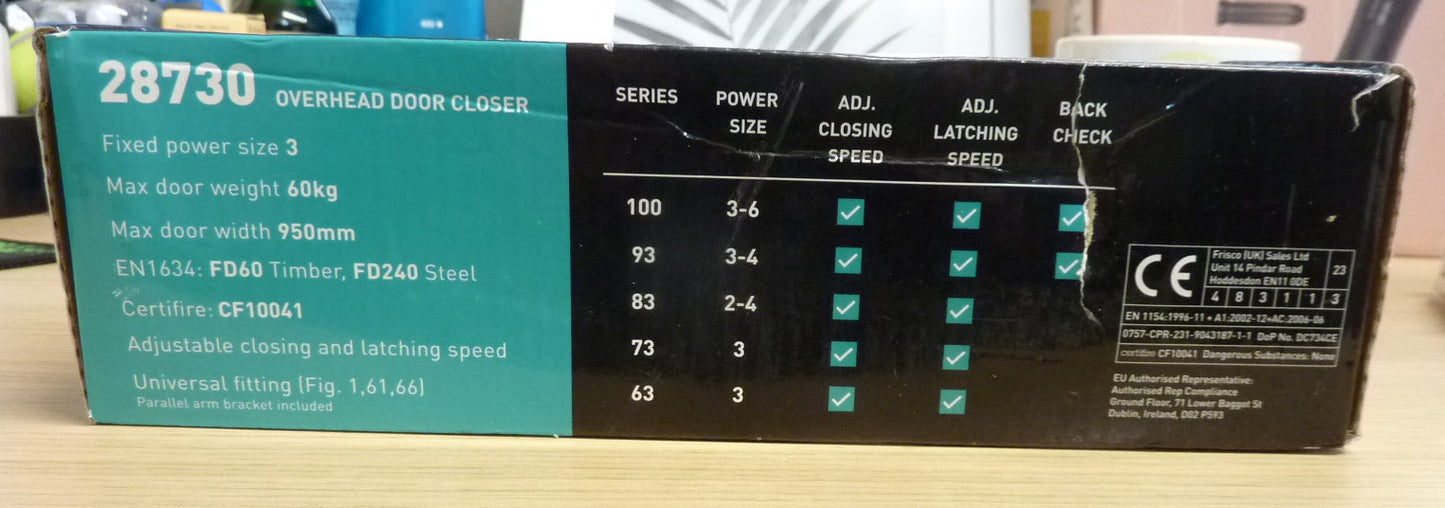 Eclipse 28730 Fire Rated Overhead Door Closer Silver SIZE 3