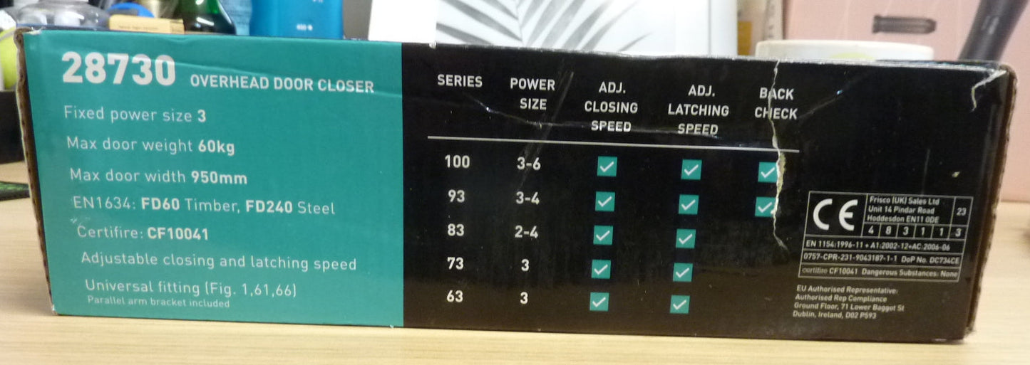 Eclipse 28730 Fire Rated Overhead Door Closer Silver SIZE 3