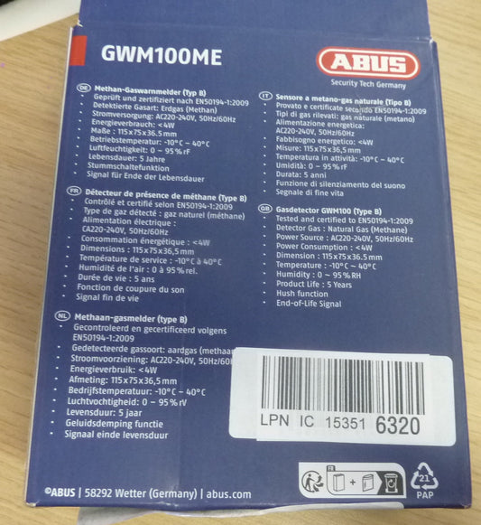 ABUS GWM100ME Methane Detectors GWM100ME-EU PLUG