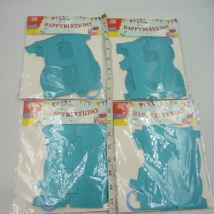 4 x Happy Birthday Banners Blue Glitter