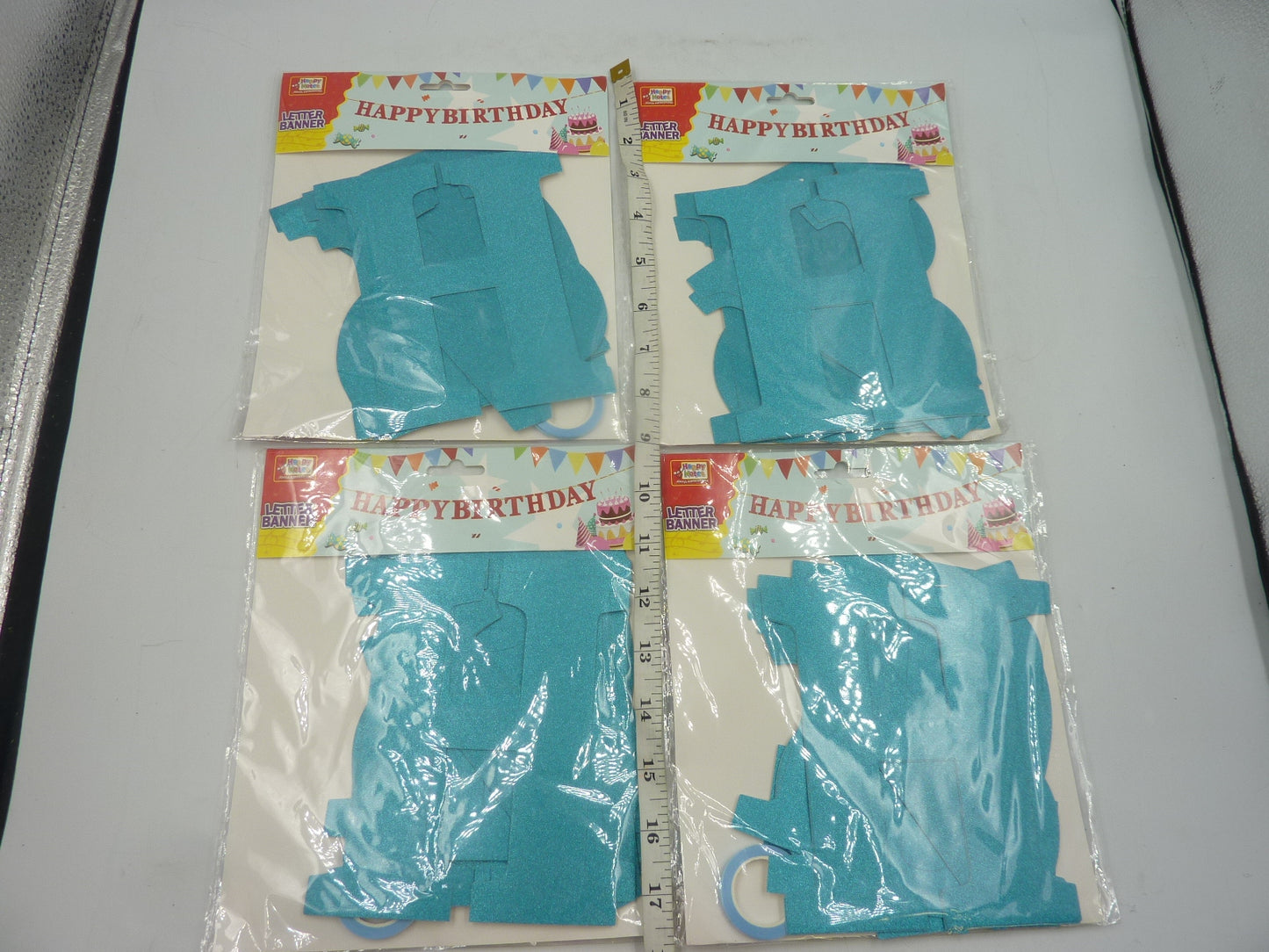 4 x Happy Birthday Banners Blue Glitter
