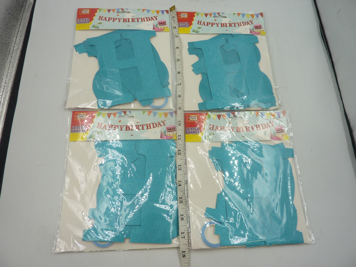 4 x Happy Birthday Banners Blue Glitter