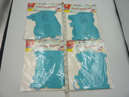 4 x Happy Birthday Banners Blue Glitter