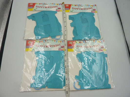4 x Happy Birthday Banners Blue Glitter