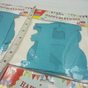 4 x Happy Birthday Banners Blue Glitter