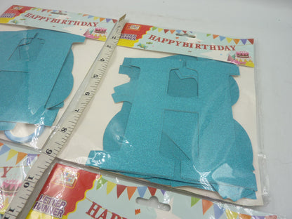 4 x Happy Birthday Banners Blue Glitter