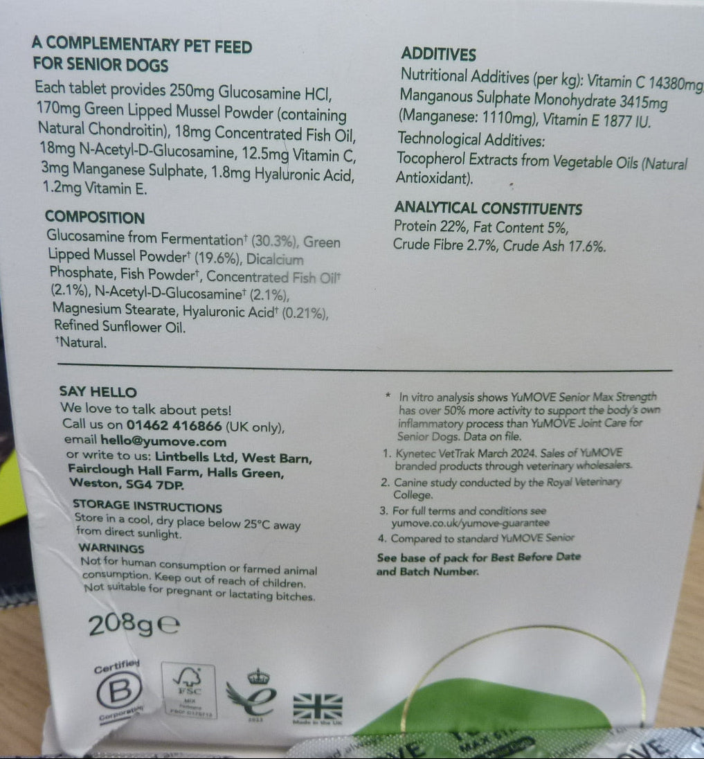 YuMOVE Max Strength Joint Care for Senior Dogs 240