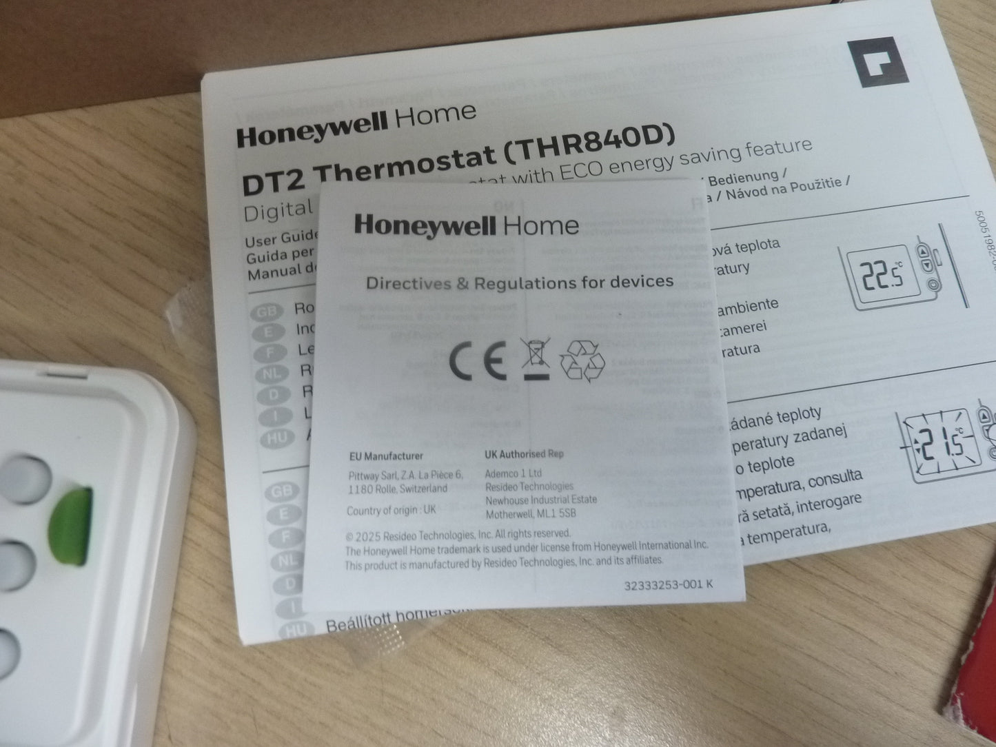 Honeywell Home THR840DEU DT2 Thermostat, White
