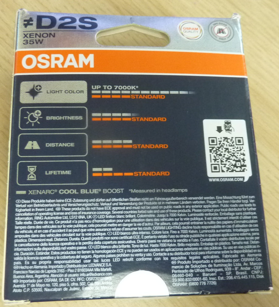 2x OSRAM Xenarc Cool Blue Boost D2S Car Headlight Bulbs