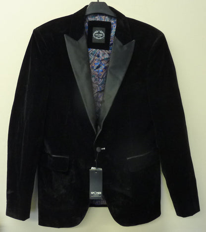 XPOSED LONDON Dinner Tim Jacket-Black Soft Velvet Tuxedo Jacket-40"