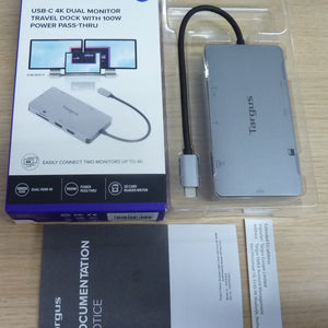 Targus USB-C Docking Station, Dual HDMI 4K Monitor Display Ports, Gigabit Ethernet, Micro SD, 2x USB 3.0 with 100W Power Delivery - Silver