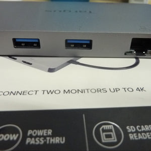 Targus USB-C Docking Station, Dual HDMI 4K Monitor Display Ports, Gigabit Ethernet, Micro SD, 2x USB 3.0 with 100W Power Delivery - Silver